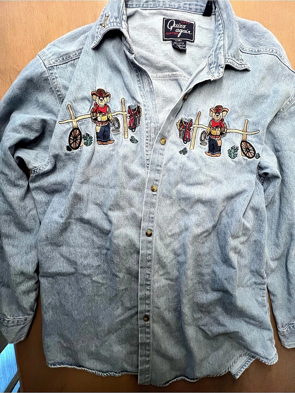 Let’s Quinn Again- Embroidered Denim Button Down Size Medium